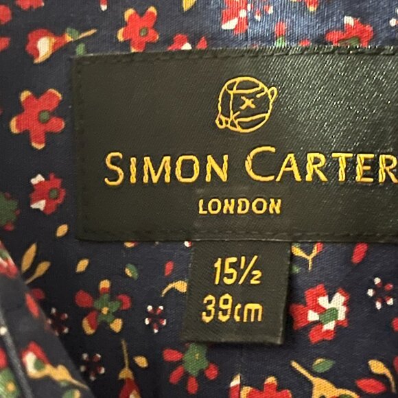 Simon Carter London Button Down Designer Dress Shirt Red Flower Christmas Medium - Picture 3 of 7